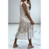 Robe longue fluide à imprimé floral violet détails broderie ajourée