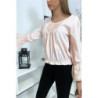 Blouse rose plissé au buste avec volant en dentelle aux manches