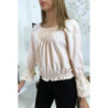 Blouse rose plissé au buste avec volant en dentelle aux manches