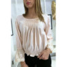 Blouse rose plissé au buste avec volant en dentelle aux manches