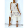 Robe longue fluide à imprimé floral violet détails broderie ajourée
