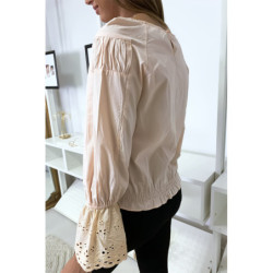 Blouse rose plissé au buste avec volant en dentelle aux manches