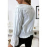 Blouse bleu plissé au buste avec volant en dentelle aux manches