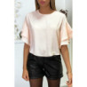 Blouse rose en crêpe avec volants aux manches
