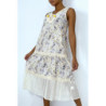 Robe longue fluide à imprimé floral violet détails broderie ajourée