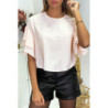 Blouse rose en crêpe avec volants aux manches