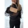 Blouse noir en tulle avec broderie et volant